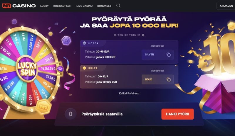 N1 Casino Lucky Spin -onnenpyörä