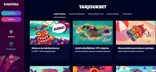 kahuna casino bonukset