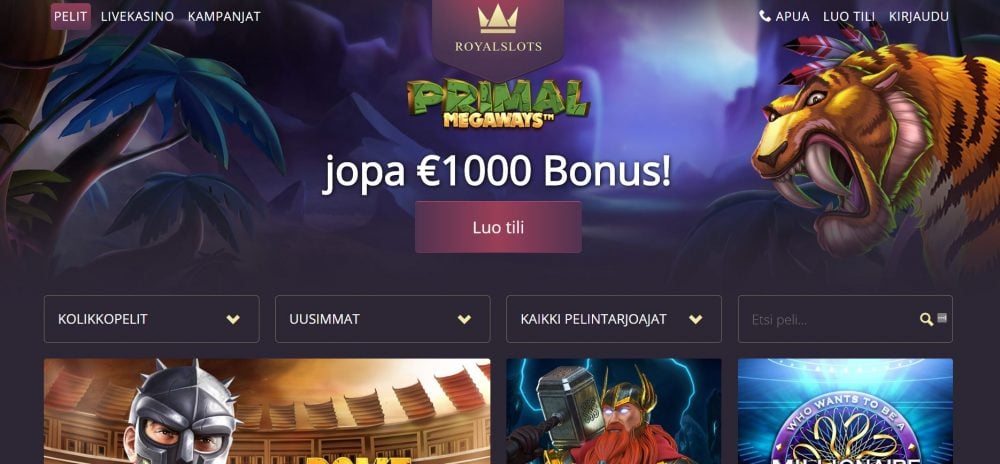 royal slots casino tarjoaa 1000€ bonusta