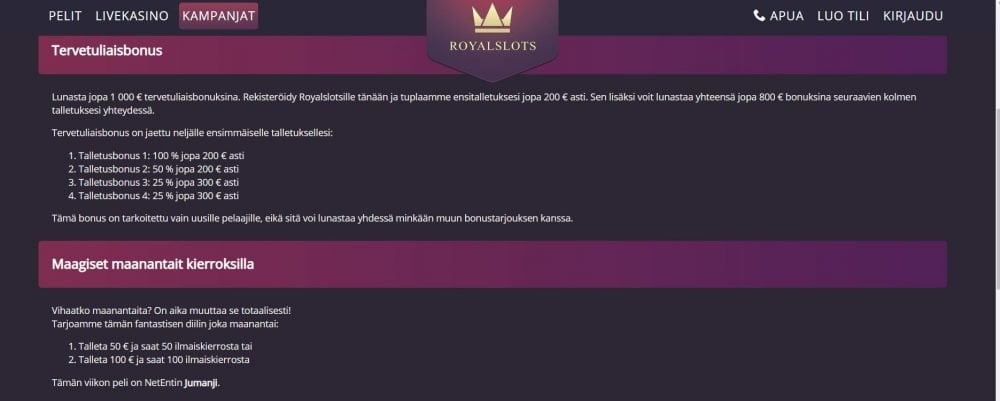 royal slots kasinolla viikoittainen kampanja