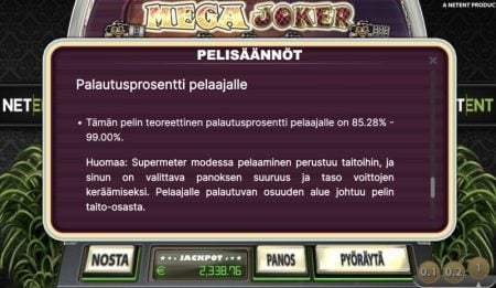 Mega Joker palautusprosentti