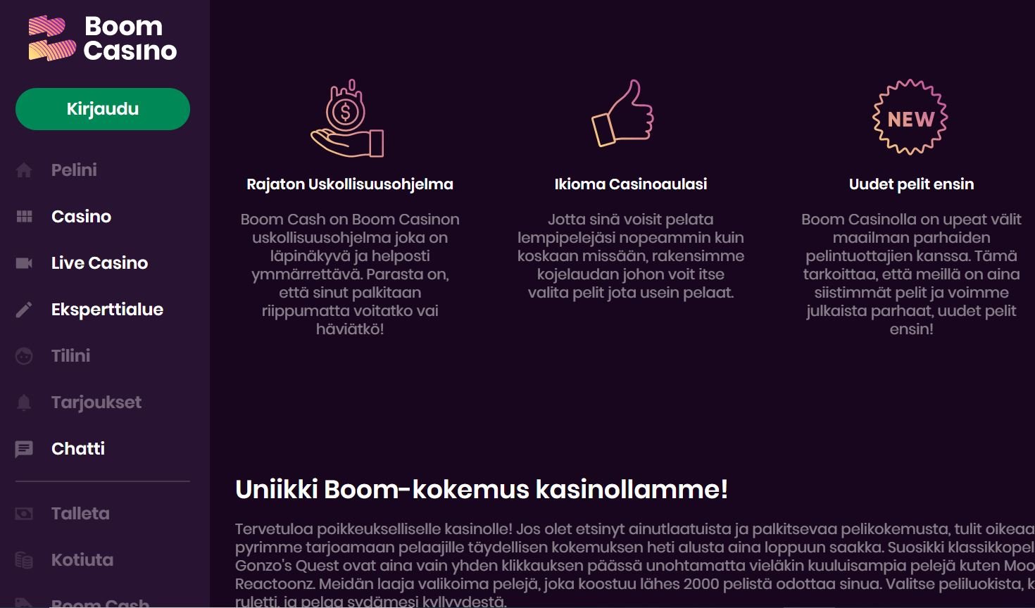 Boom casino uskollisuus ja edut