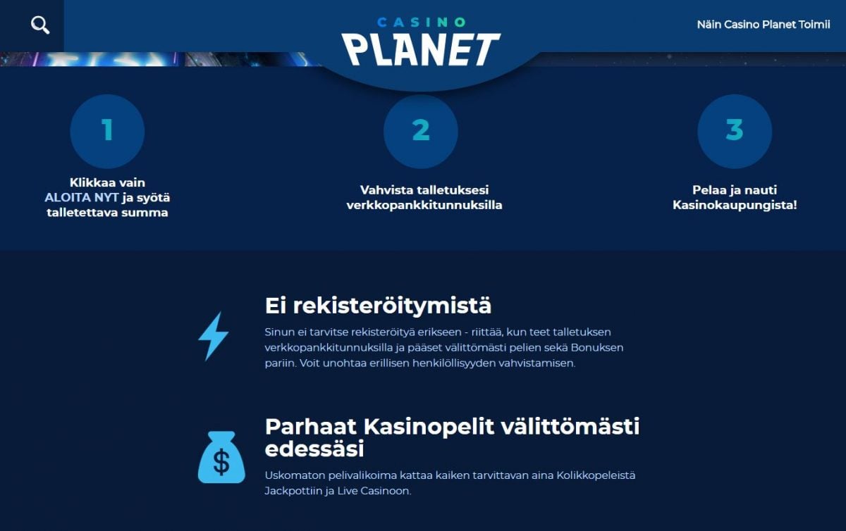 Casino planet ei rekisteröitymistä