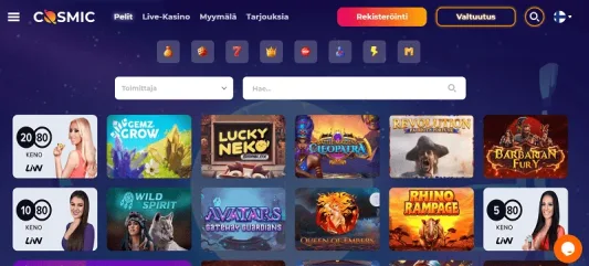 Cosmic Slot Casino pelivalikoima