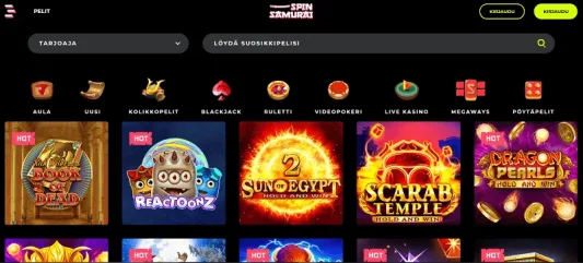 Spin Samurai Casino pelivalikoima