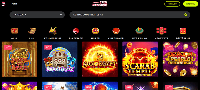 Spin Samurai Casino pelivalikoima