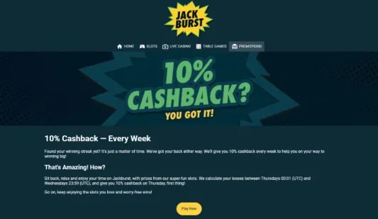 Jack Burst Casino käteispalautus