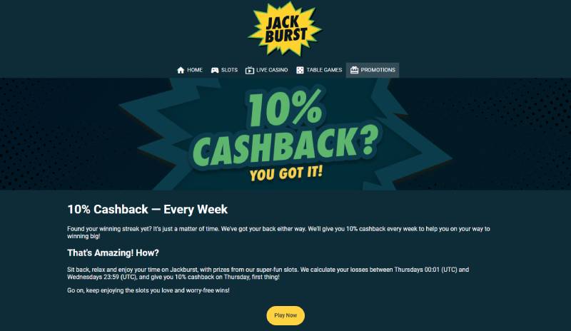 Jack Burst Casino käteispalautus