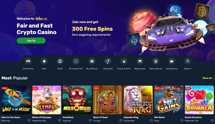 Winz.io Casino etusivu