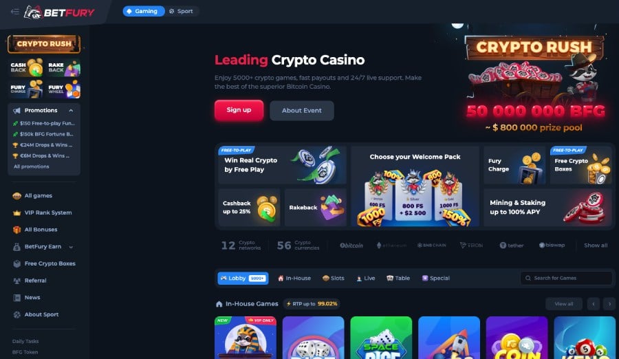 BetFury Casino etusivu