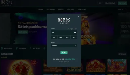 Nords Casino pay n play -talletus