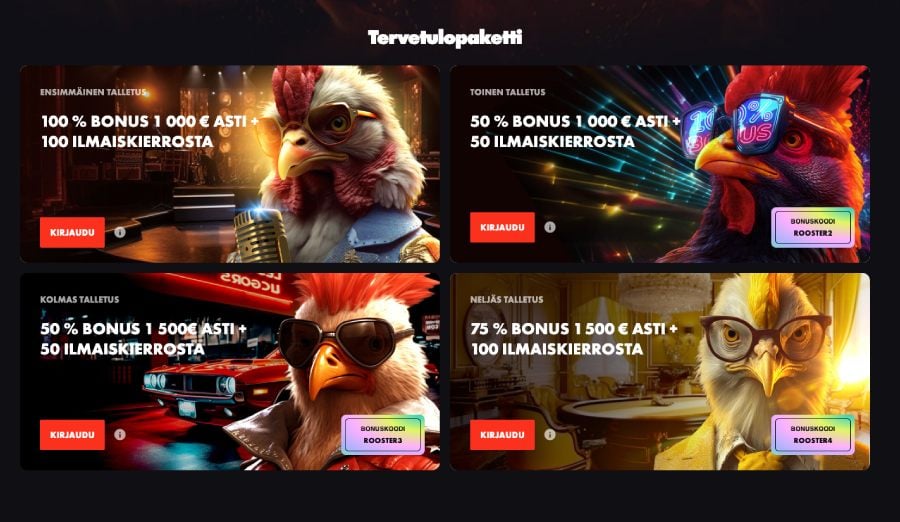 Rooster Bet Casino uuden pelaajan bonukset