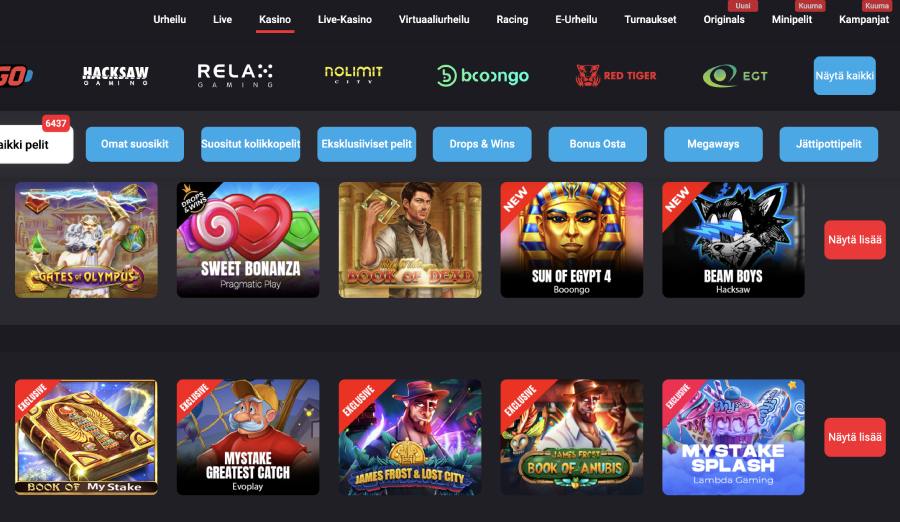 MyStake Casino kolikkopelit