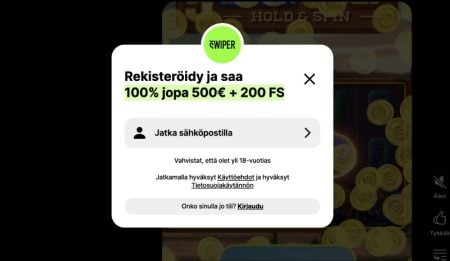 Swiper Casino rekisteröityminen