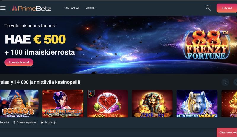 PrimeBetz Casino etusivu